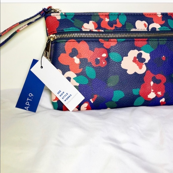 Apt 9 Navy Blue Cluster Floral Zip up Wristlet - Picture 3 of 9